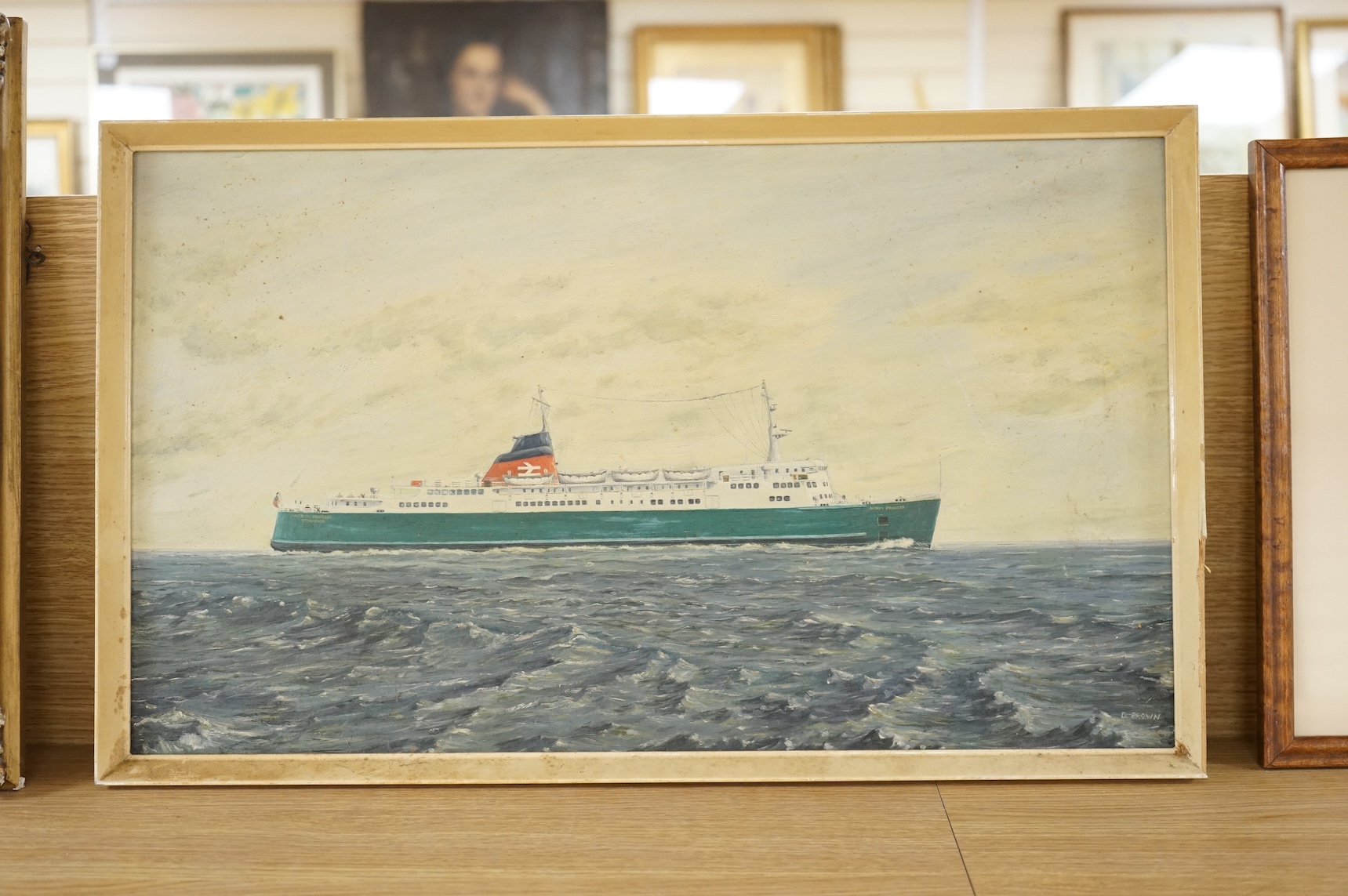 Dennis Brown, maritime interest oil on board, 'Antrim Princess', signed, 35 x 59cm